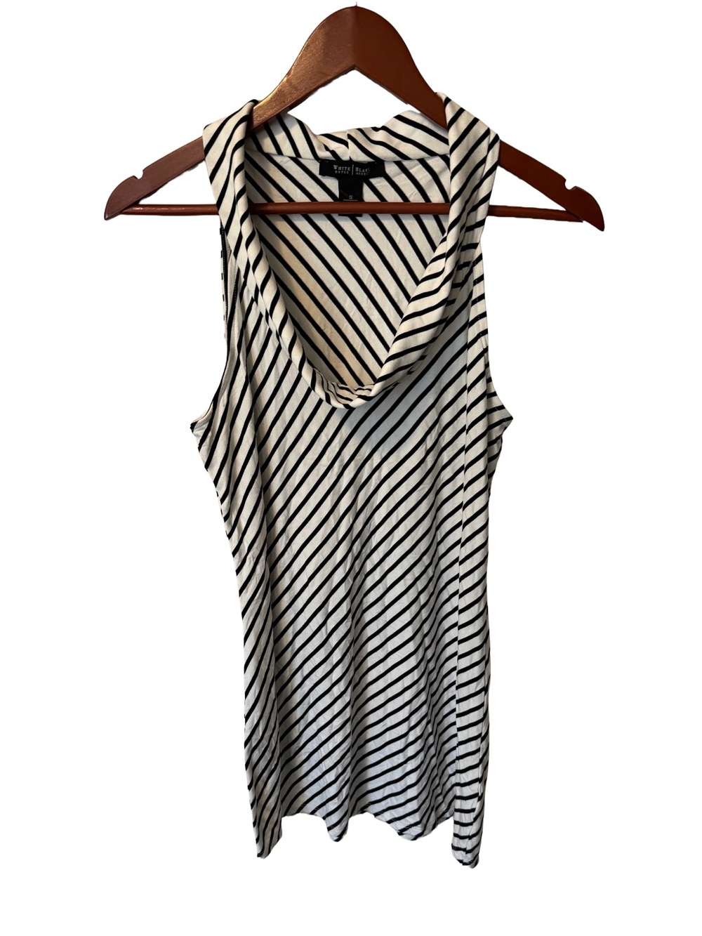 White House Black Market Black & White Diagonal Stripe Cowl Neck Sleveless Dress